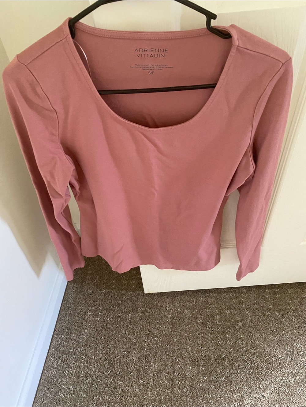 Adrienne Vittadini Dusty Rose Long-Sleeve Scoop Neck Top